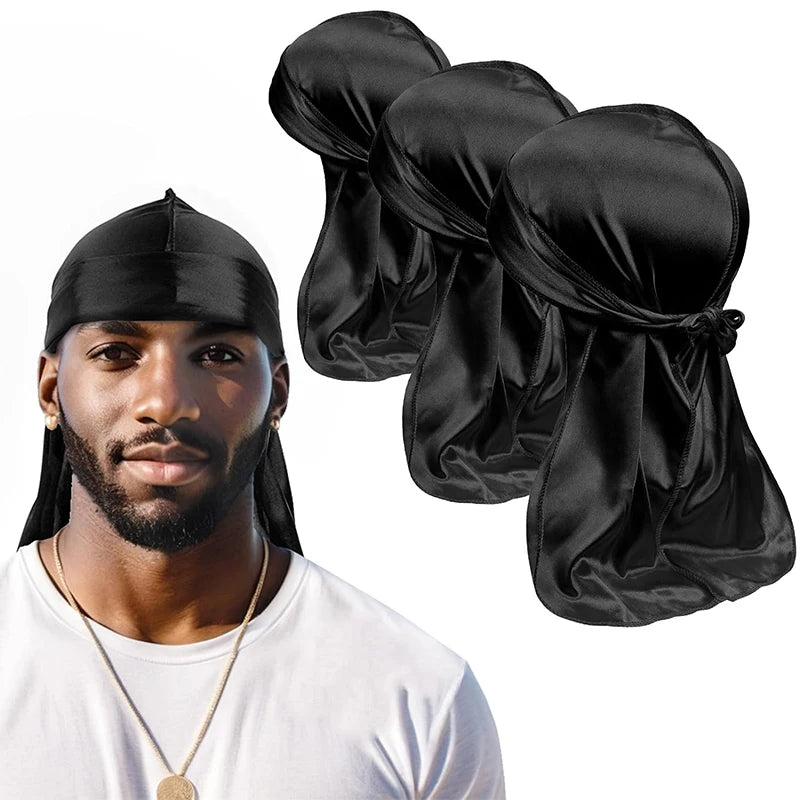 Unisex Silky Long Tail Durag Pirate Hat Turban Fashion Headwraps Cap Bandana Women Men Headwear Caps Hijab Hair Accessories 