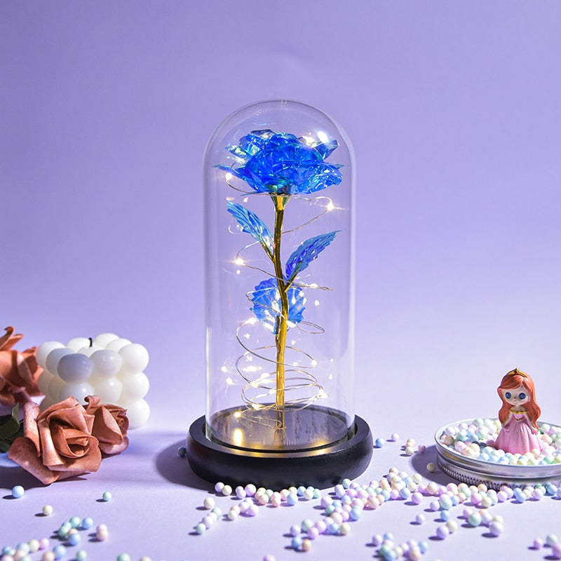 Preserved rose gift with glowing LED base - enchanted beauty and the beast inspired