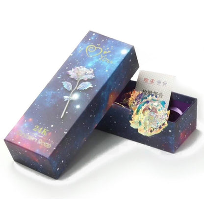 Preserved rose gift on bedside table creating romantic ambiance with LED light