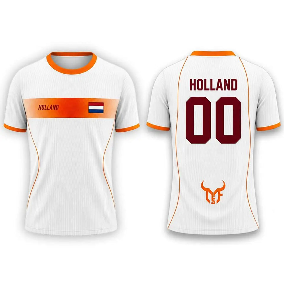 Netherlands Flag Print Football Jersey Outdoor Casual Breathable Short Sleeve Tops Summer Men Gym Sports Training Soccer T-shirt