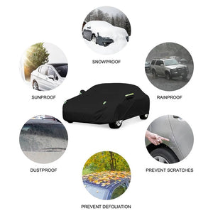 Black Heat-absorbing Car Cover Waterproof Sunscreen Rainproof UV-resistant Car Protective Cover Car Cover with Reflective Strips