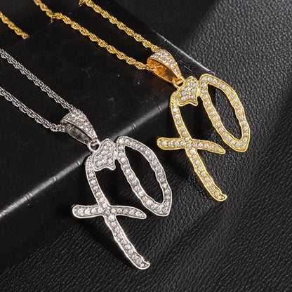Exquisite Creative Bubble Letter Xo Inlaid White Zircon Pendant Necklace Men\\'s Fashion Casual Party Jewelry Holiday Gifts