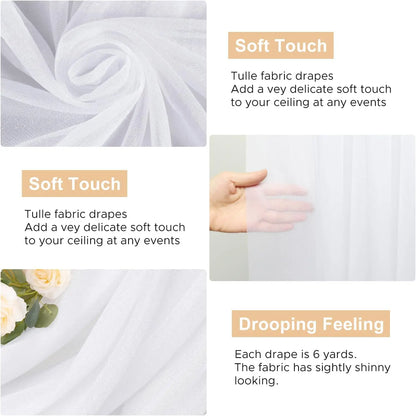 White Wedding 75cm X 6M Tulle Arch Draping Fabric Backdrop 28.7" X 20FT Sheer Drapes Fabric for Wedding Ceremony Birthday Party