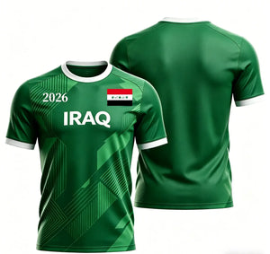 Iraq Style 2026 Special Fan Jersey, Green Flag Print Soccer Shirt, Lightweight Breathable Sports Top for Men, Fans & Collectors