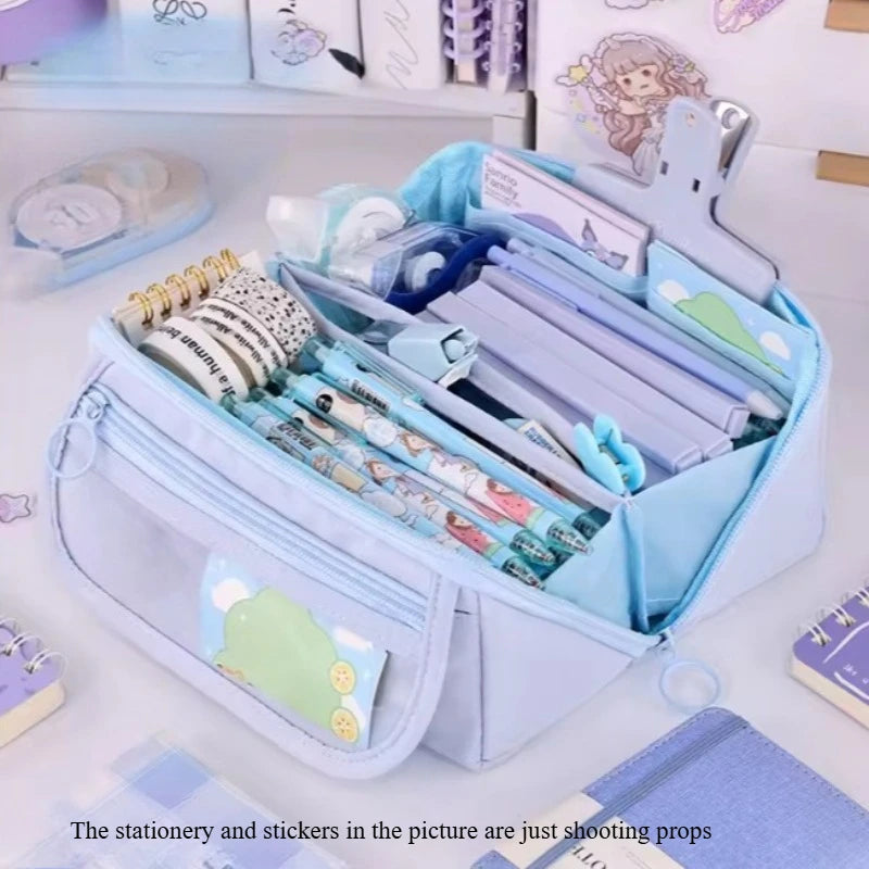 Pencil Case Organizer - Multi-Compartment Desktop Storage for School & Office Supplies ( Pink/Purple/Black)