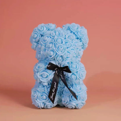 25cm Artificial Teddy Rose Flower Bear with Box Romantic Valentines Day Gift Girlfriend Women Anniversary Wedding Party Supplies