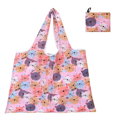 Reusable Home Shopping Bag – Large Foldable Washable Tote with Fun Prints (Strawberry, Lemon, Animals)