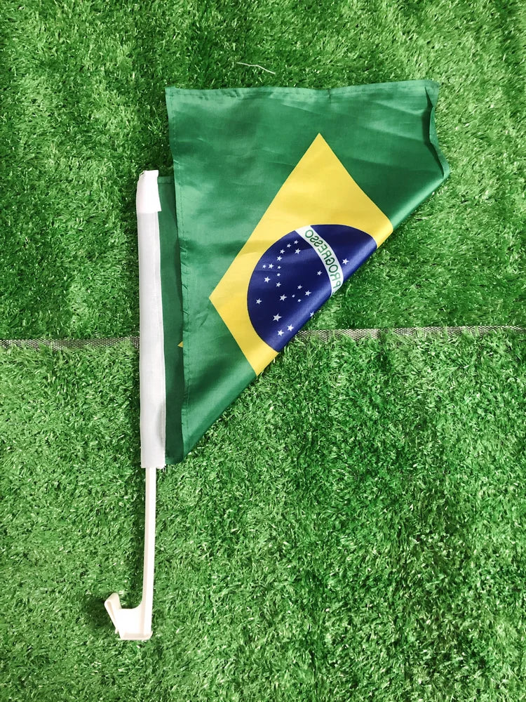 Brazil Car Flag 30x45cm – Waving Fan Banner with Plastic Pole | World Cup 2026 | Seleção