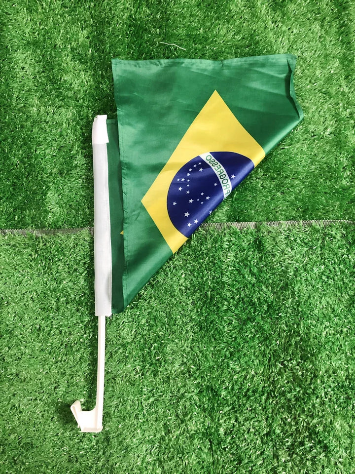 Brazil Car Flag 30x45cm – Waving Fan Banner with Plastic Pole | World Cup 2026 | Seleção