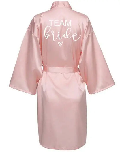 Wedding Party Team Bride Robe With Black Letters Kimono Satin Pajamas Bridesmaid Bathrobe SP063