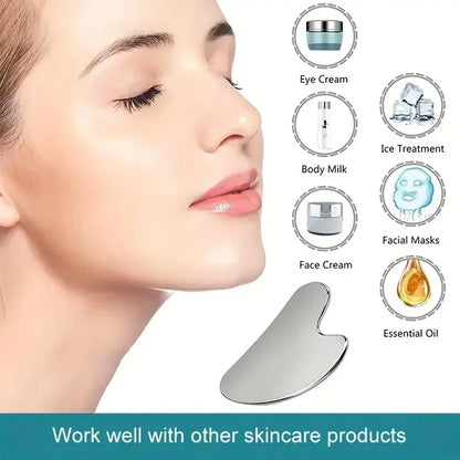 Gua Sha Acier Inoxydable Rafraîchissant – Massage Visage & Mâchoire