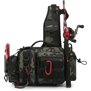 Fishing Tackle Backpack – Multi-Pocket Nylon Sling Bag with Rod Holder for Fly Fishing & Outdoor Travel