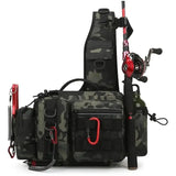 Fishing Tackle Backpack – Multi-Pocket Nylon Sling Bag with Rod Holder for Fly Fishing & Outdoor Travel