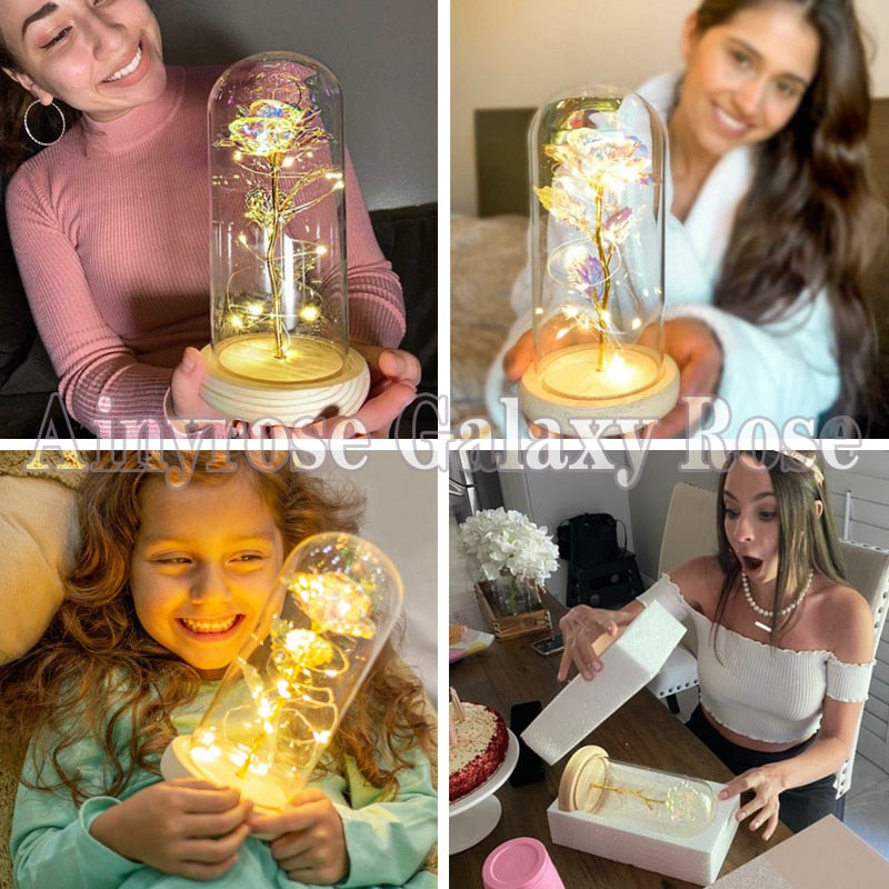 Preserved rose gift with glowing LED base - enchanted beauty and the beast inspired