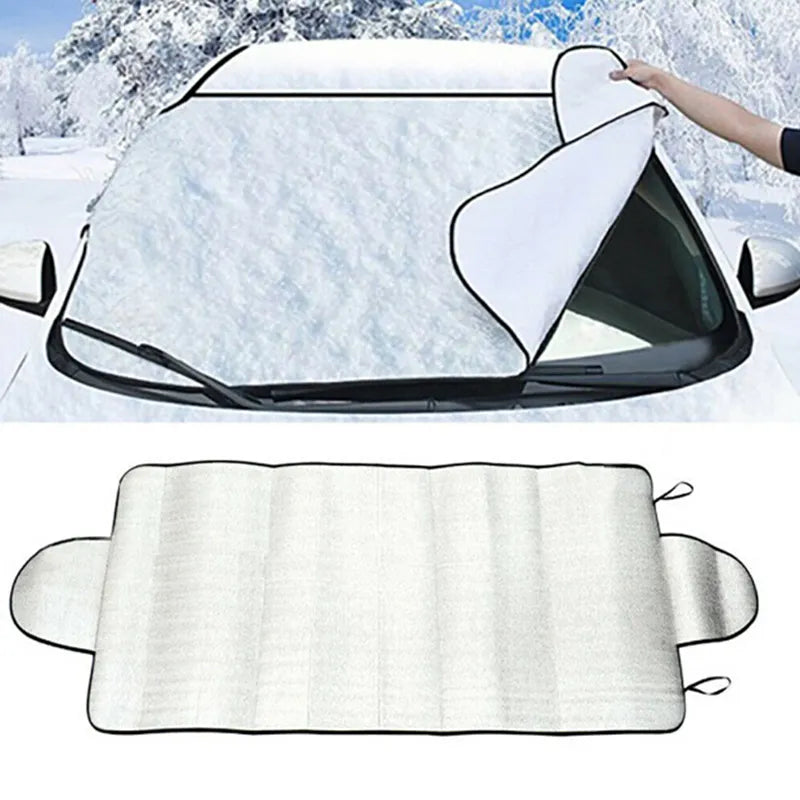 Compact windshield cover folded for easy storage in car