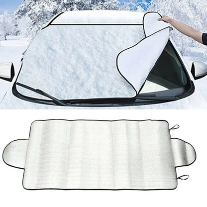 Compact windshield cover folded for easy storage in car
