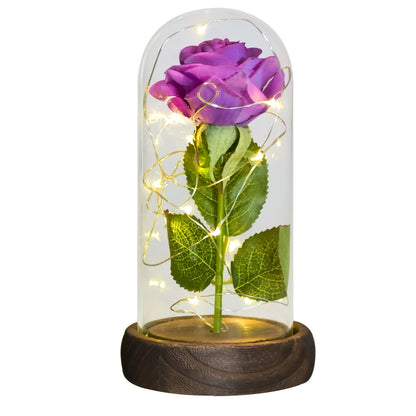 Galaxy preserved rose gift with shimmering petals inside glass dome