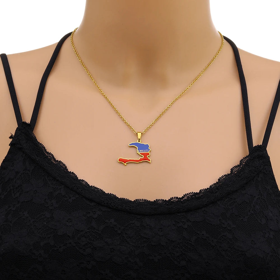 Fashion Best-selling Stainless Steel Enamel Haiti Necklace Unisex Geometric Titanium Steel Pendant Couple Necklaces