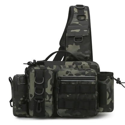 Fishing Tackle Backpack – Multi-Pocket Nylon Sling Bag with Rod Holder for Fly Fishing & Outdoor Travel