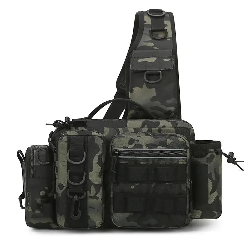 Fishing Tackle Backpack – Multi-Pocket Nylon Sling Bag with Rod Holder for Fly Fishing & Outdoor Travel