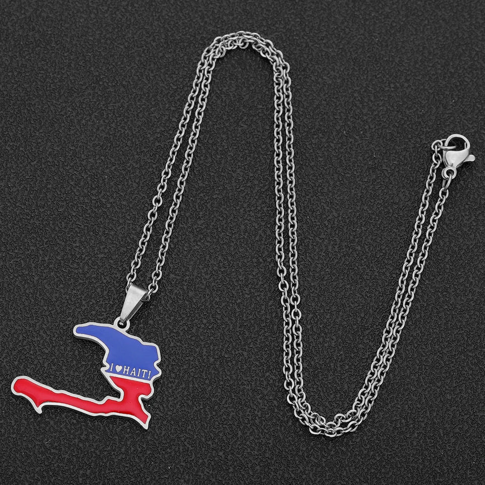 Fashion Best-selling Stainless Steel Enamel Haiti Necklace Unisex Geometric Titanium Steel Pendant Couple Necklaces