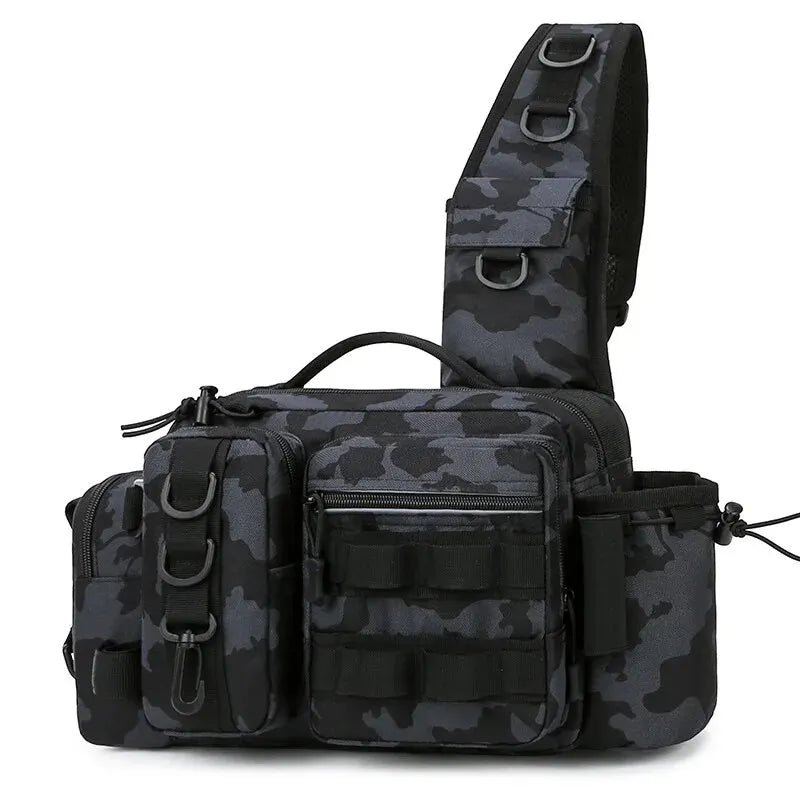 Fishing Tackle Backpack – Multi-Pocket Nylon Sling Bag with Rod Holder for Fly Fishing & Outdoor Travel