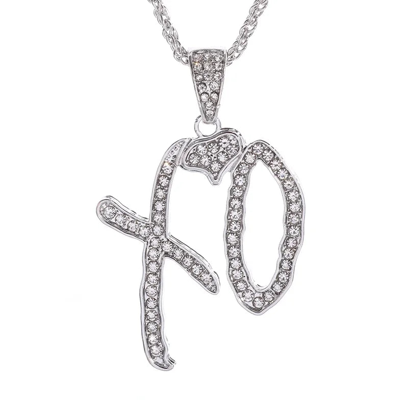 Exquisite Creative Bubble Letter Xo Inlaid White Zircon Pendant Necklace Men\\'s Fashion Casual Party Jewelry Holiday Gifts