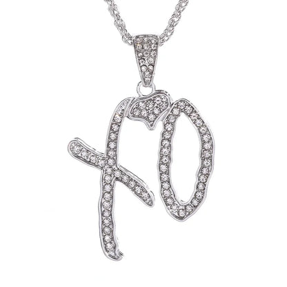Exquisite Creative Bubble Letter Xo Inlaid White Zircon Pendant Necklace Men\\'s Fashion Casual Party Jewelry Holiday Gifts