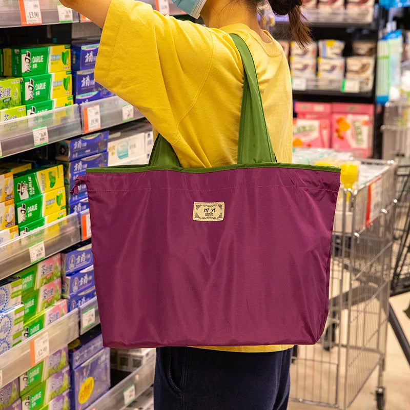 Reusable Home Shopping Bag – Foldable Drawstring Eco-Friendly Tote in 4 Colors (S & L)