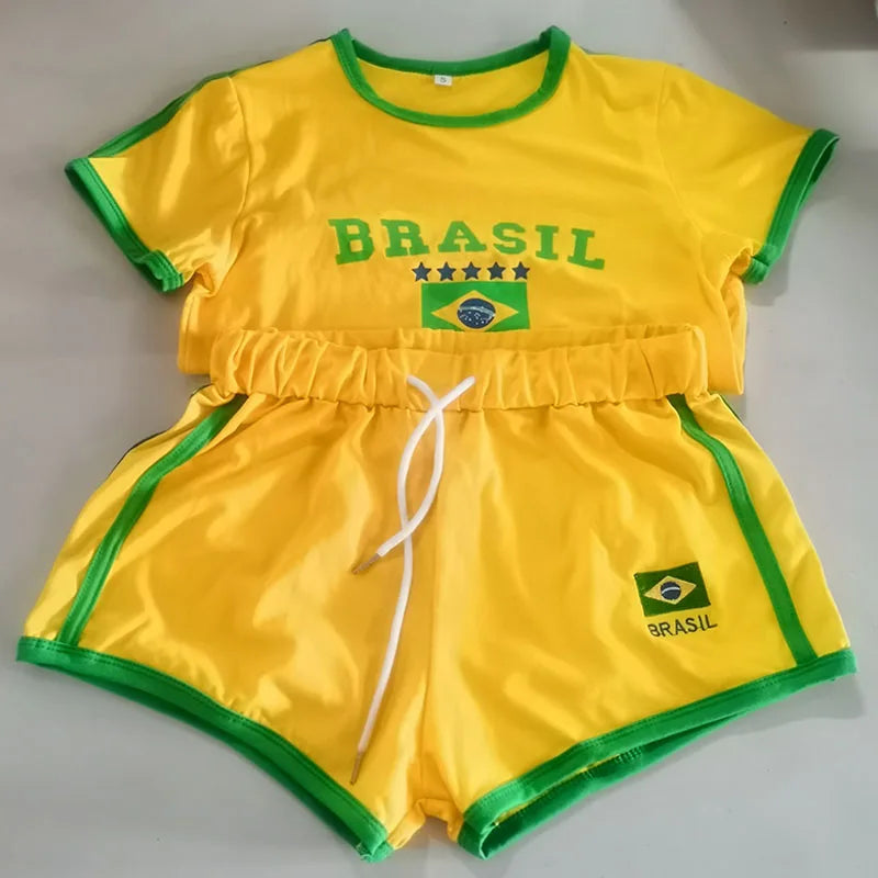 Brasil 2026 Y2K Crop Top & Shorts Set – Women's Football Fan Outfit | Vintage Grunge Style | S-L