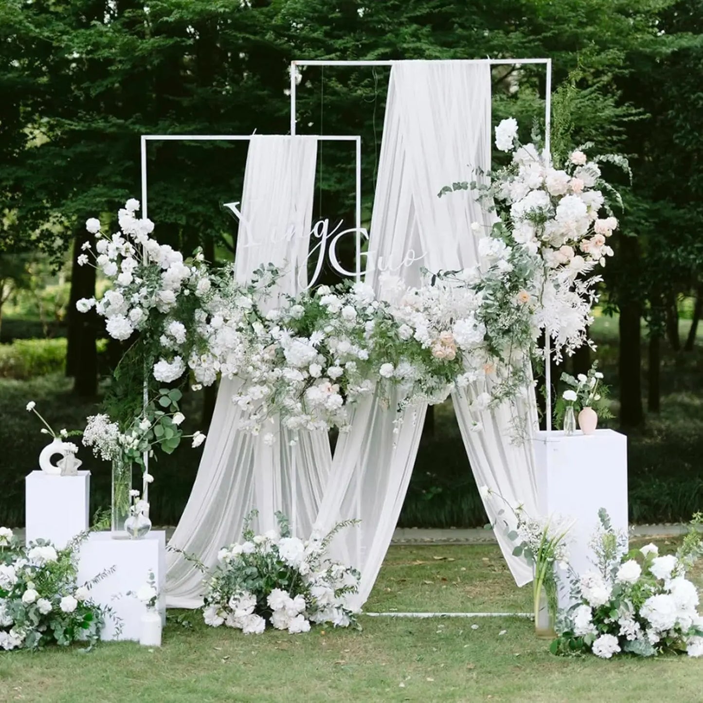 White Wedding 75cm X 6M Tulle Arch Draping Fabric Backdrop 28.7" X 20FT Sheer Drapes Fabric for Wedding Ceremony Birthday Party