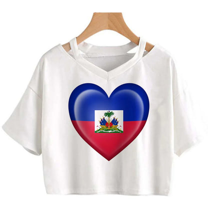 Haiti Flag Y2K Crop Top – Women's Kawaii Korean Fashion | XS to XXL