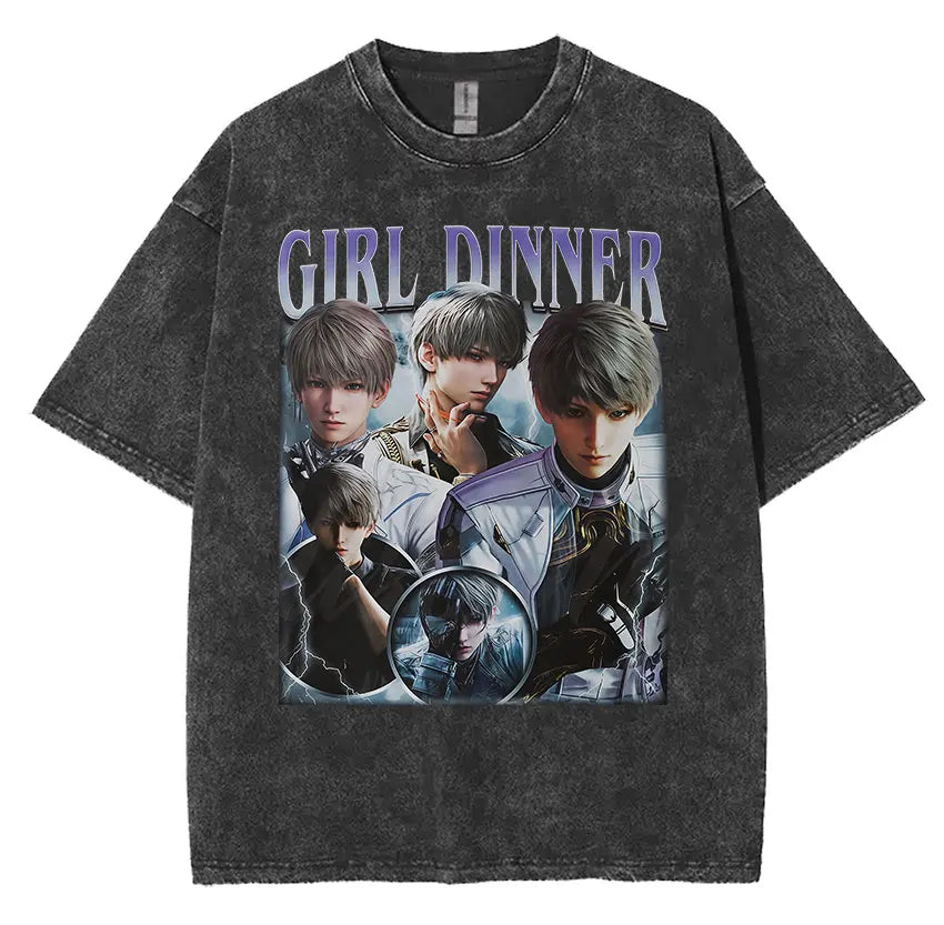 Funny Girl Dinner Caleb Graphic Tee Shirt Love and Deepspace Novelty Cotton T Shirts Fashion High Quality Vintage Washed T-Shirt