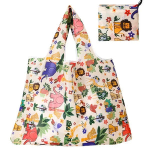 Reusable Home Shopping Bag – Large Foldable Washable Tote with Fun Prints (Strawberry, Lemon, Animals)