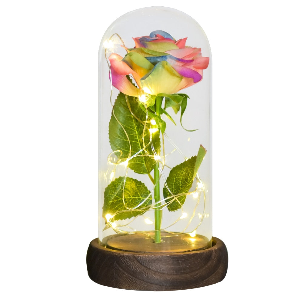 Preserved rose gift with glowing LED base - enchanted beauty and the beast inspired