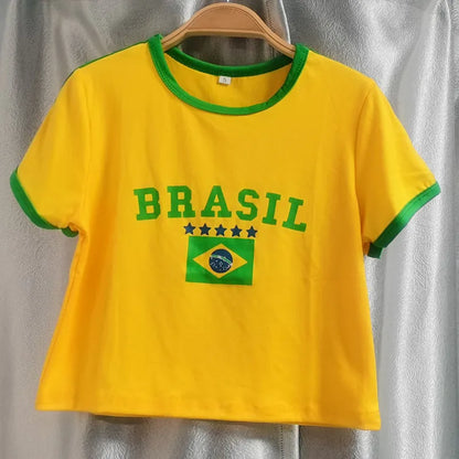 Brasil 2026 Y2K Crop Top & Shorts Set – Women's Football Fan Outfit | Vintage Grunge Style | S-L