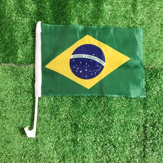 Brazil Car Flag 30x45cm – Waving Fan Banner with Plastic Pole | World Cup 2026 | Seleção