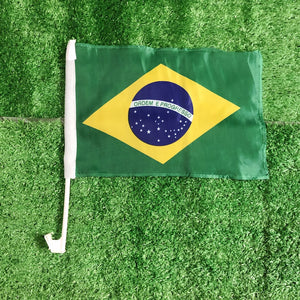 Brazil Car Flag 30x45cm – Waving Fan Banner with Plastic Pole | World Cup 2026 | Seleção