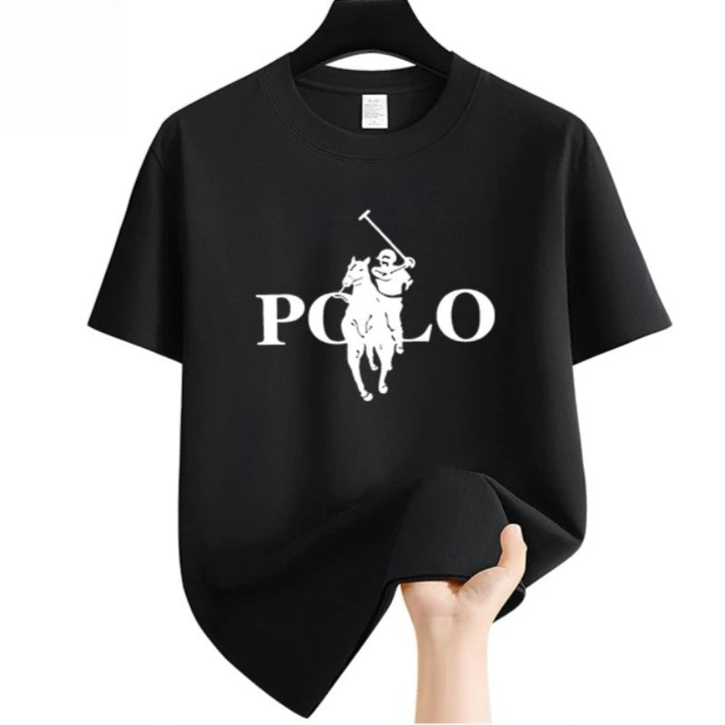 Men's Summer Fashion Brand Clothing Ralph Laurent polo Casual Business Shorts  Loose Sleeve Versatile Round Neck T-Shirt  Breathable T-Shirt