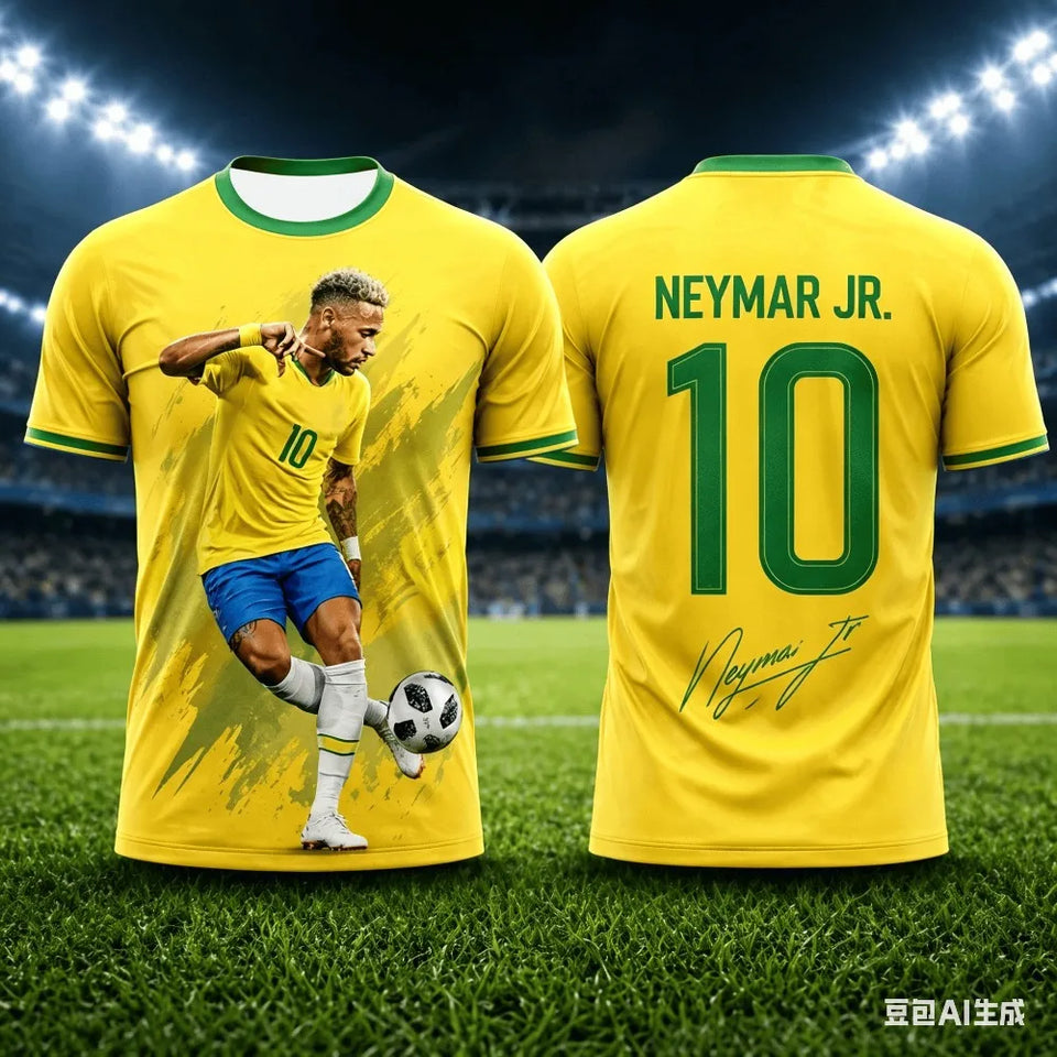Brasil 2026 Neymar 3D Print Football Jersey – Quick-Dry Fan Outfit | Adults & Kids | XXS-6XL