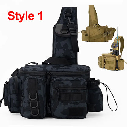 Fishing Tackle Backpack – Multi-Pocket Nylon Sling Bag with Rod Holder for Fly Fishing & Outdoor Travel
