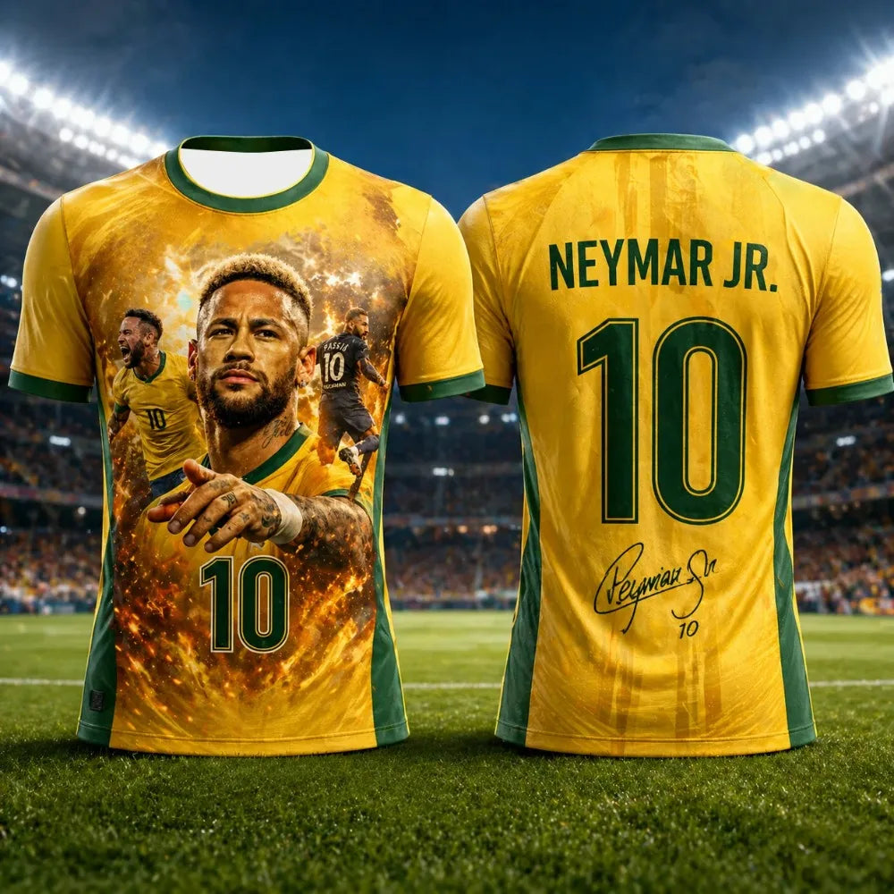 Brasil 2026 Neymar 3D Print Football Jersey – Quick-Dry Fan Outfit | Adults & Kids | XXS-6XL