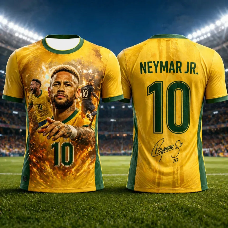 Brasil 2026 Neymar 3D Print Football Jersey – Quick-Dry Fan Outfit | Adults & Kids | XXS-6XL
