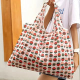 Reusable Home Shopping Bag – Large Foldable Washable Tote with Fun Prints (Strawberry, Lemon, Animals)