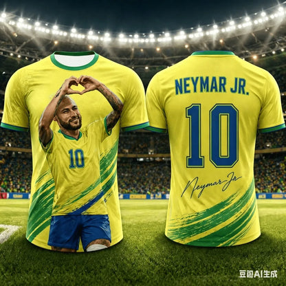 Brasil 2026 Neymar 3D Print Football Jersey – Quick-Dry Fan Outfit | Adults & Kids | XXS-6XL