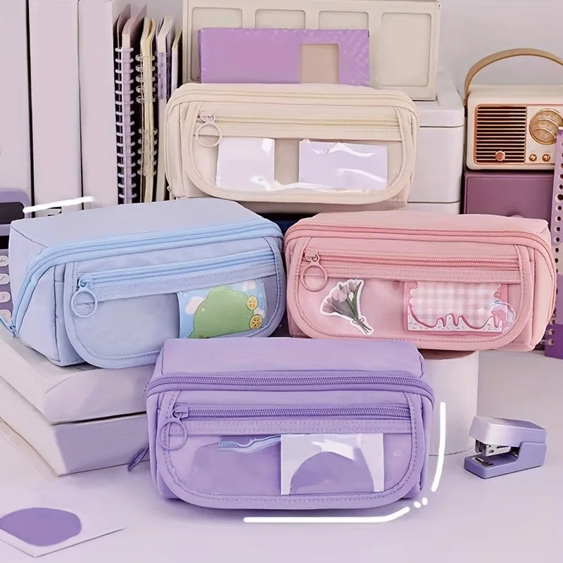 Pencil Case Organizer - Multi-Compartment Desktop Storage for School & Office Supplies ( Pink/Purple/Black)
