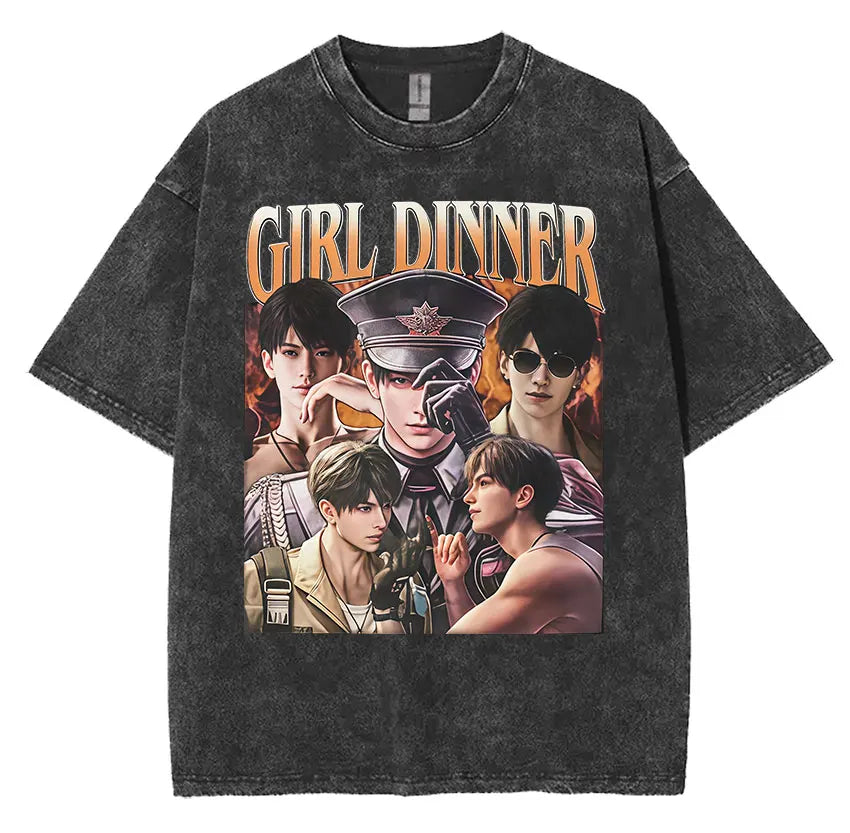 Funny Girl Dinner Caleb Graphic Tee Shirt Love and Deepspace Novelty Cotton T Shirts Fashion High Quality Vintage Washed T-Shirt