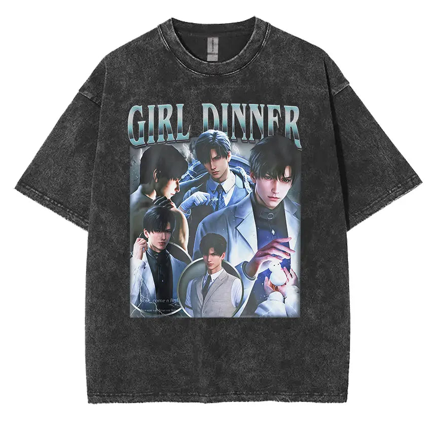 Funny Girl Dinner Caleb Graphic Tee Shirt Love and Deepspace Novelty Cotton T Shirts Fashion High Quality Vintage Washed T-Shirt