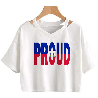 Haiti Flag Y2K Crop Top – Women's Kawaii Korean Fashion | XS to XXL