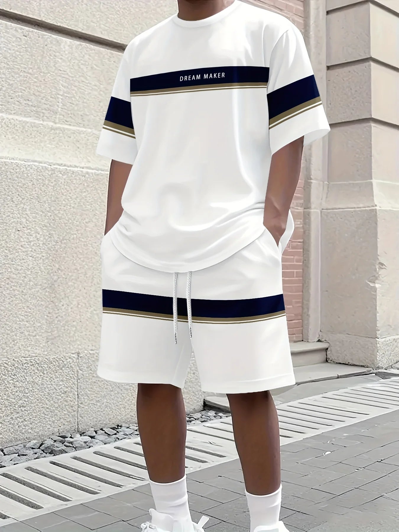 Summer Casual Men's T-Shirt and Shorts Set 2026 Sportswear Set Plus Size Short-Sleeve T-Shirt Drawstring Pocket Shorts Set